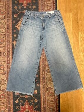 Ag Adriano Goldschmied Light Blue Wide-Leg Crop Jeans